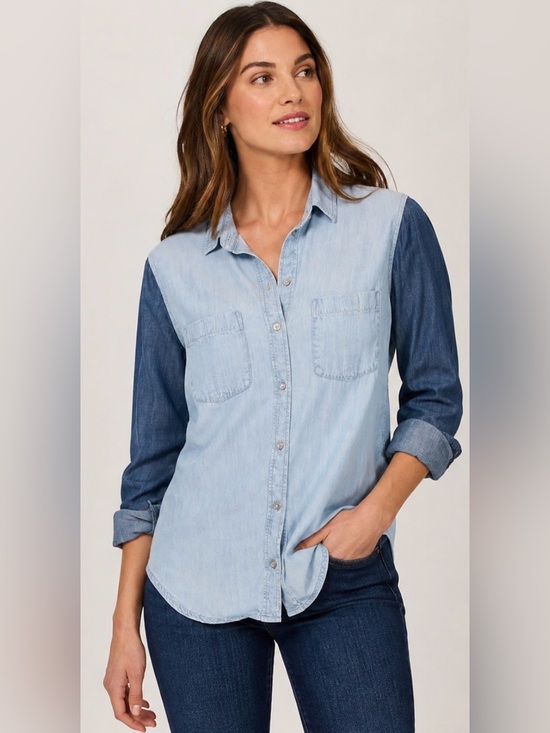 Banana Republic Tops - Women's Chambray Color Block Button Up Shirt, Medium banana republic